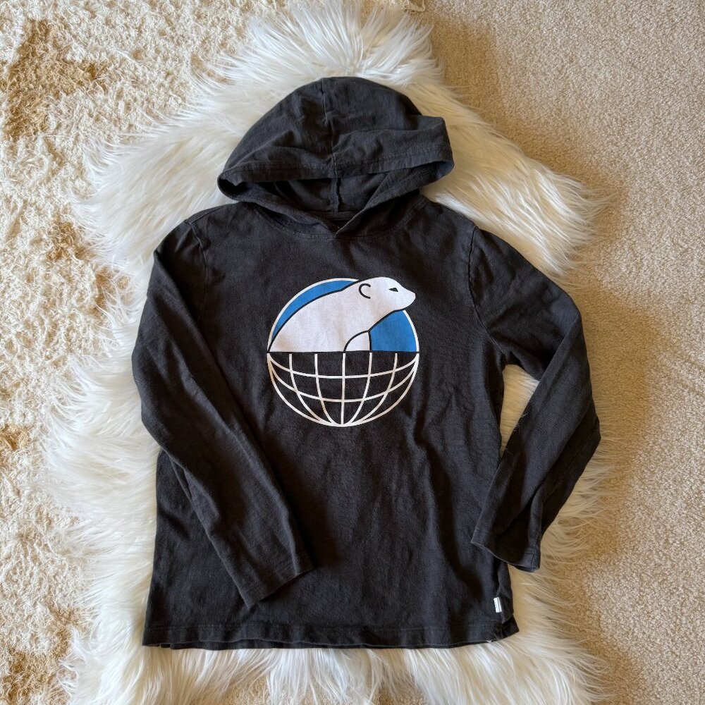 Gap Kids White Polar Bear Globe Black Long Sleeve Hooded T-Shirt 10